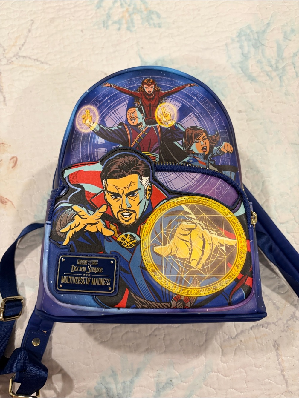Loungefly Blue Purple Doctor Strange Multiverse Mini Backpack with Gold Accents